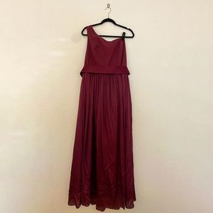 Wine One Shoulder with Satin Sash Bridesmaid Dress
